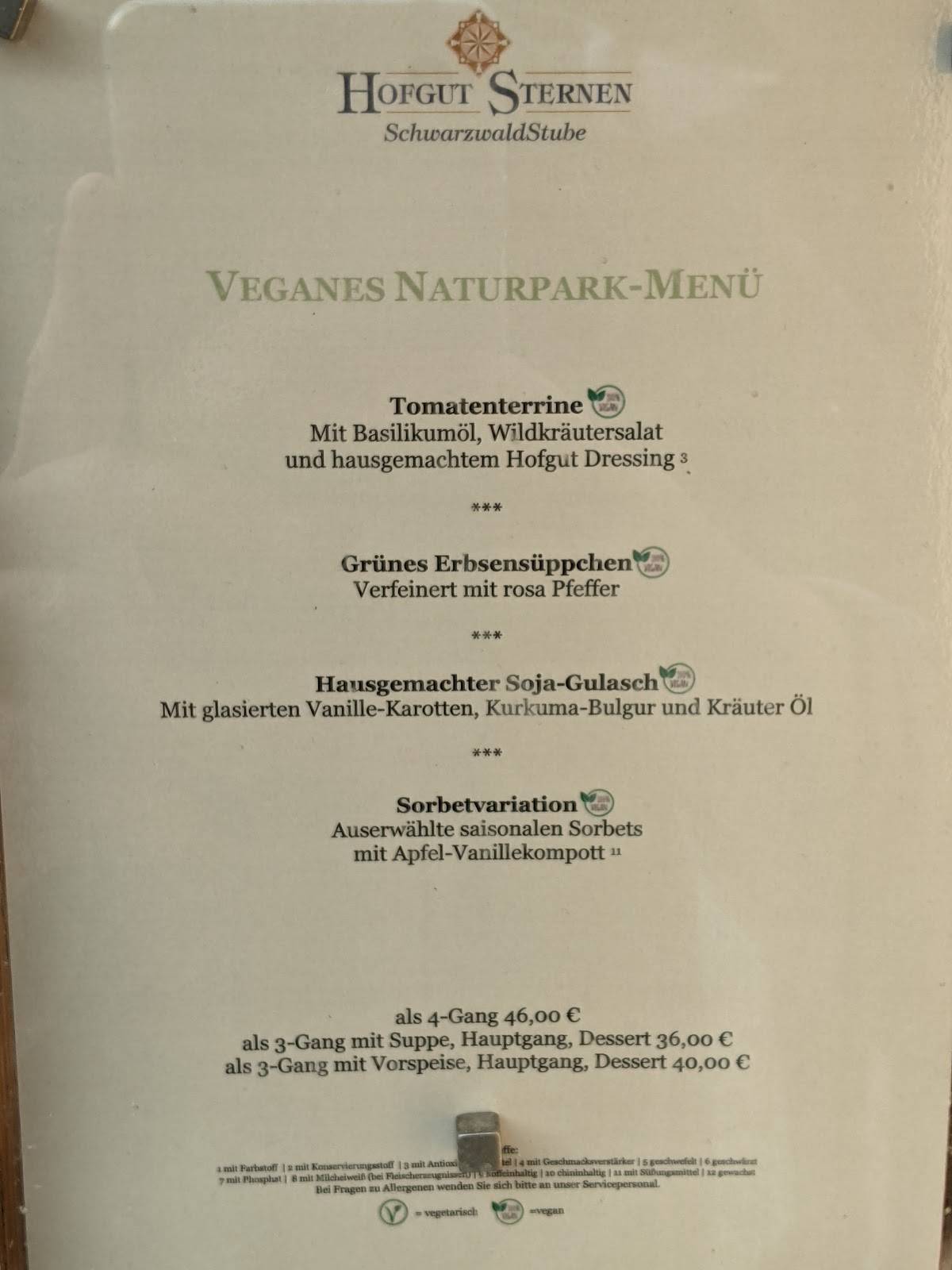 Speisekarte Von Hofgut Sternen Restaurant SchwarzwaldStube Breitnau