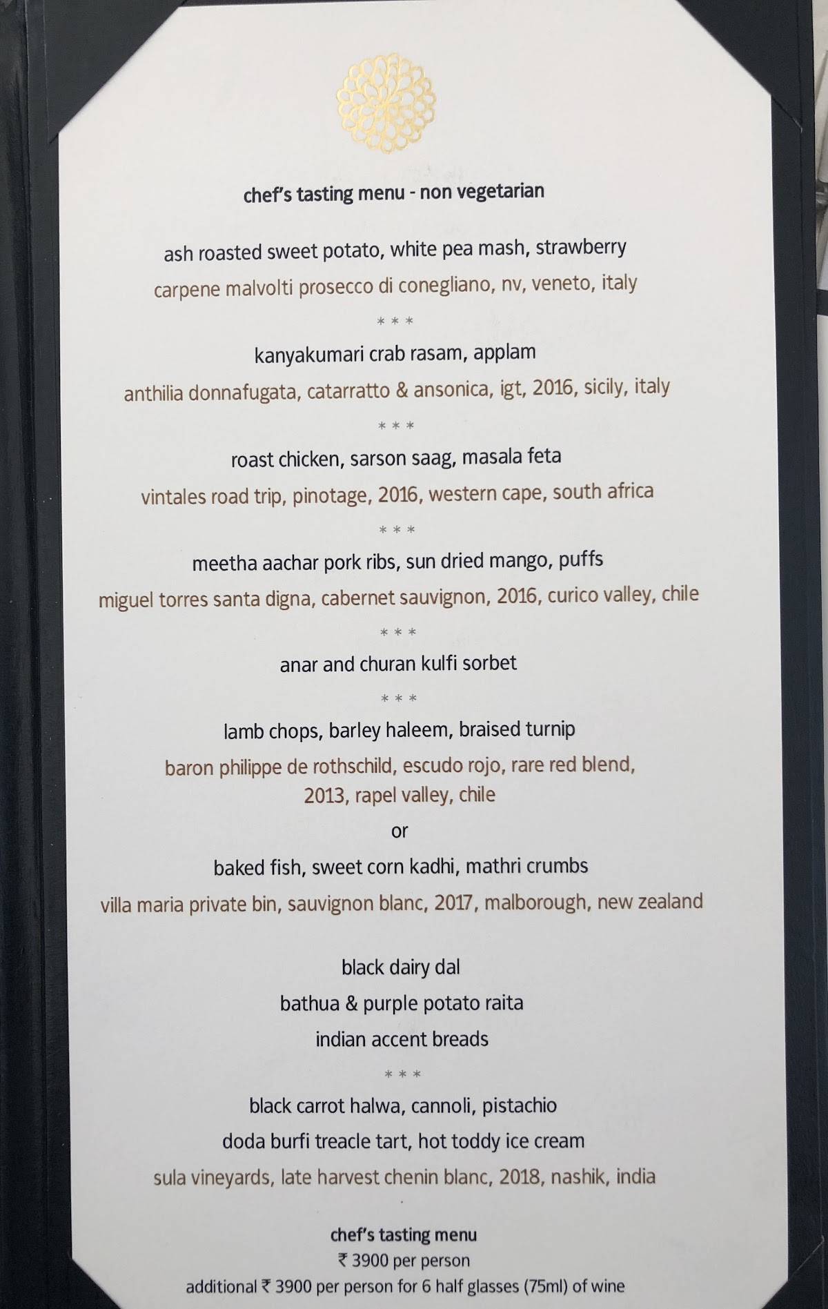 Menu at Indian Accent, New Delhi, The Lodhi