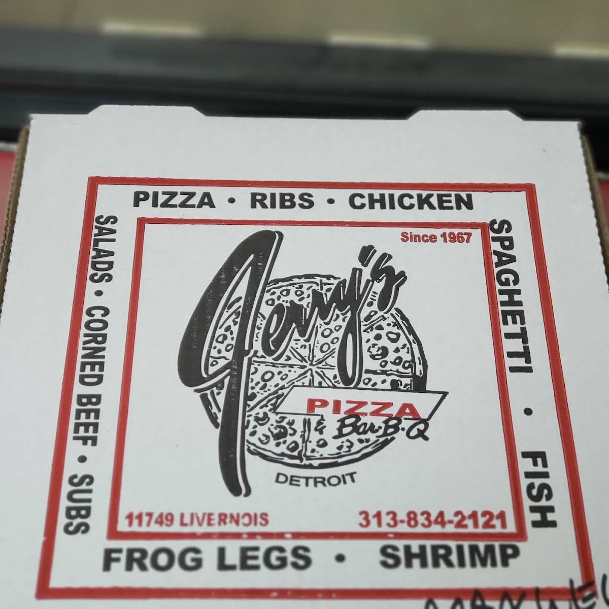Menu at Jerry's Pizza and Barbecue, Detroit
