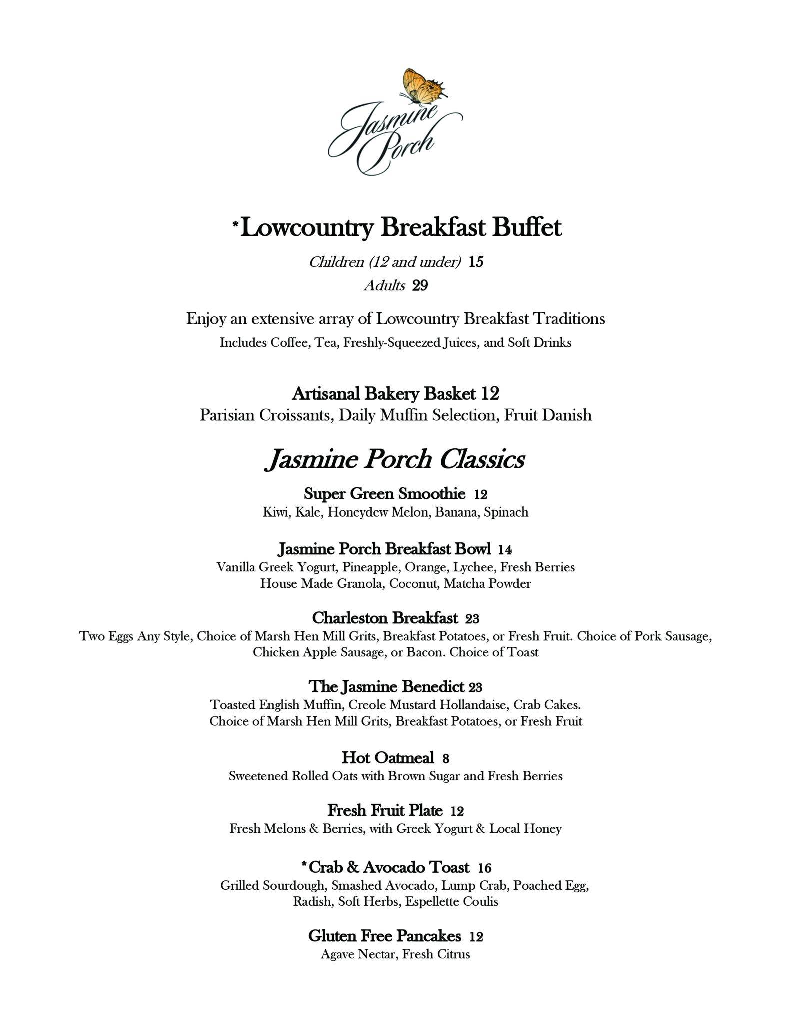 Menu at Jasmine Porch at The Sanctuary steakhouse, Kiawah Island