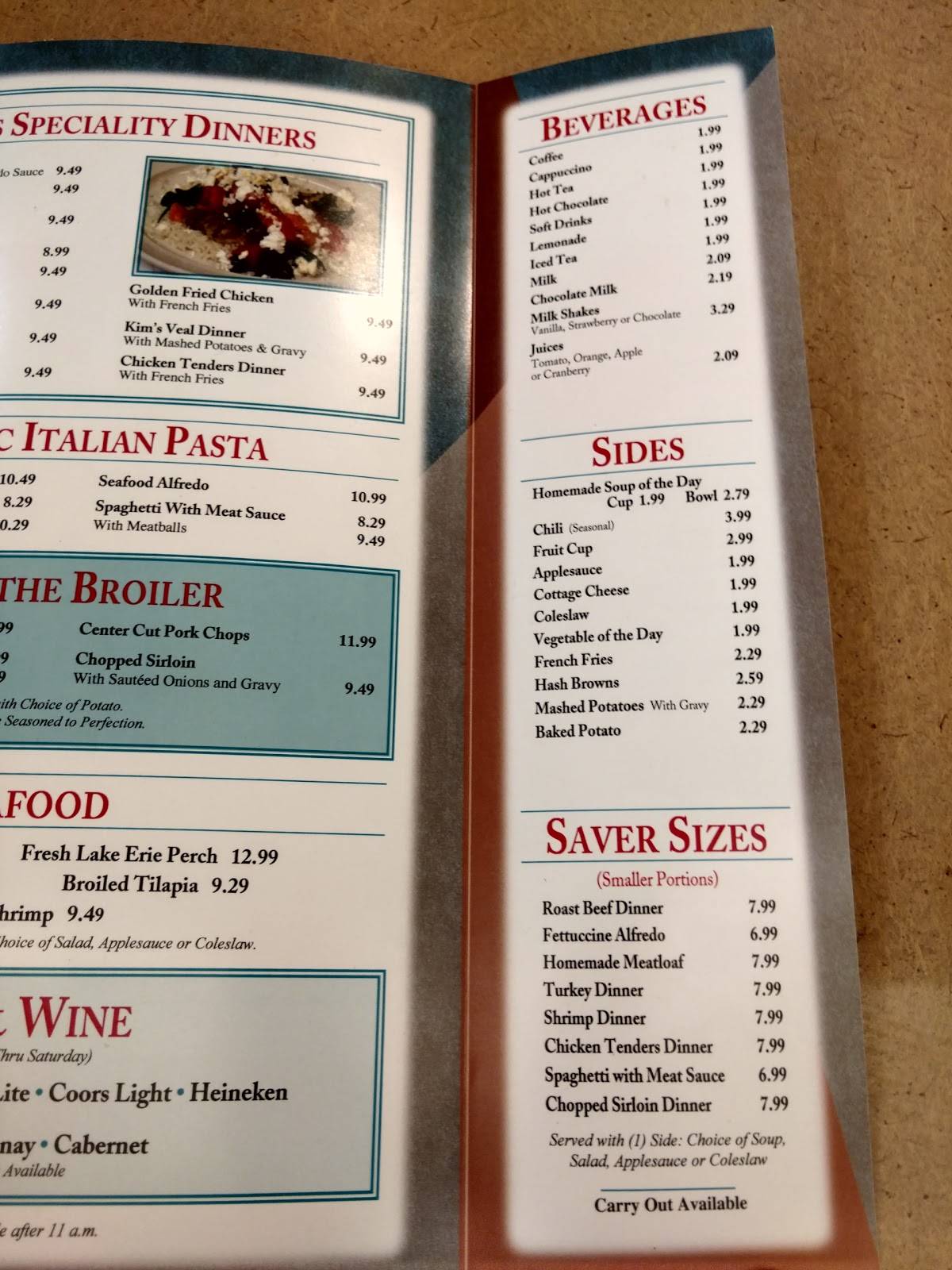 Menu at Pickett's Place on the Ridge restaurant, North Ridgeville