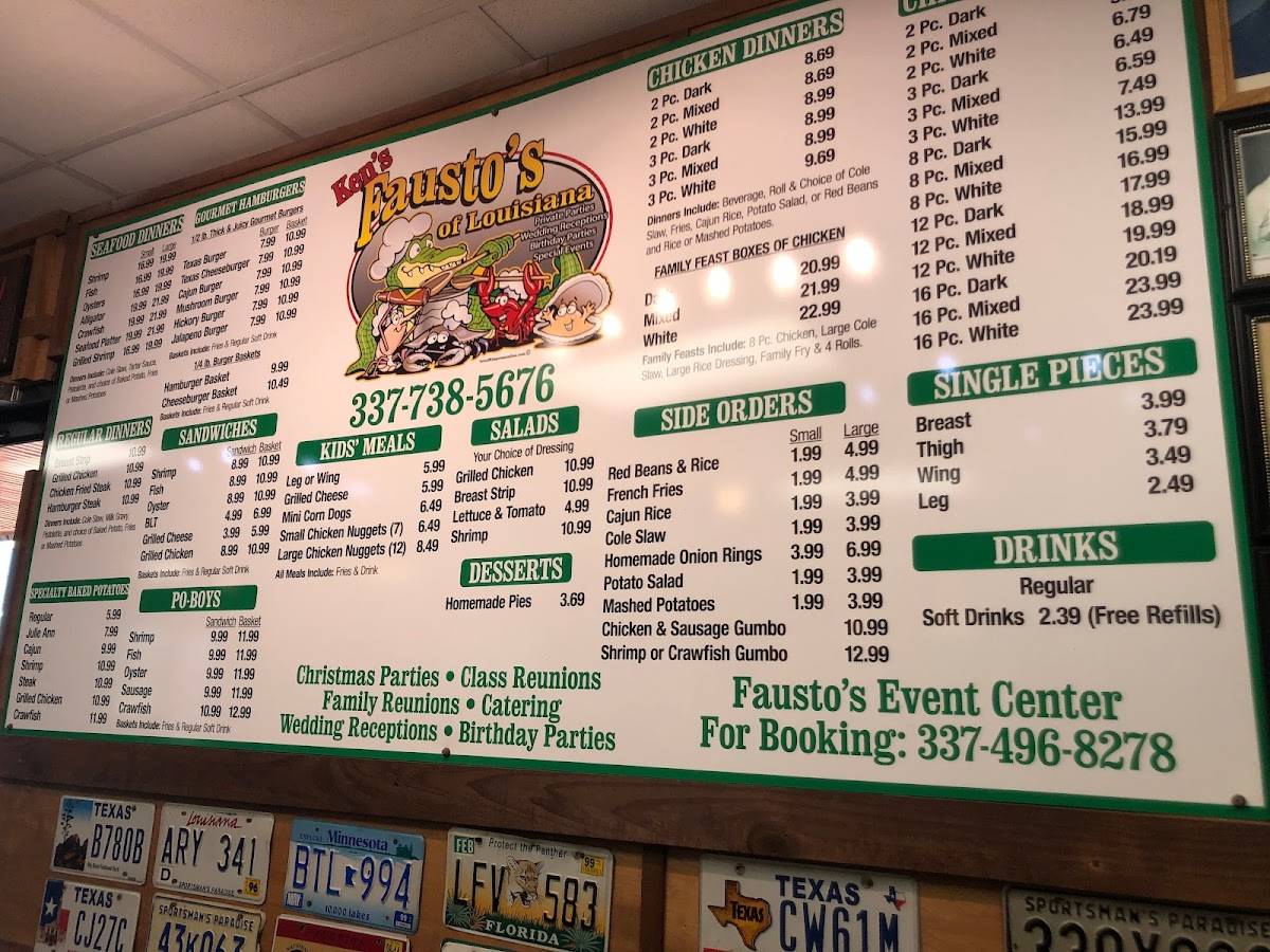 Menu at Fausto's Family Restaurant, Kinder, US165