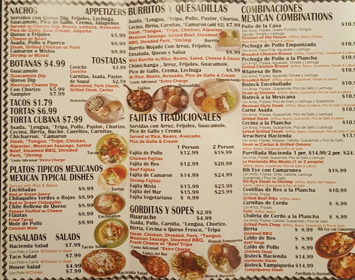 Menu at La Hacienda restaurant, Winter Park, Aloma Ave 145