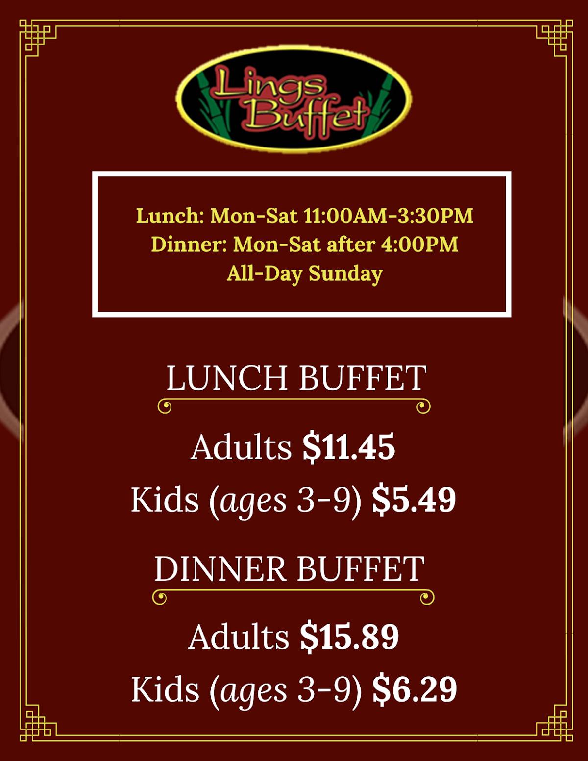 Menu at Ling's Buffet restaurant, Lakeland, Florida Ave S