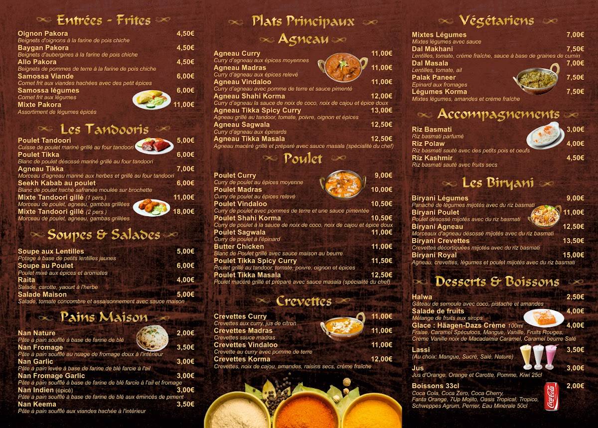 Menu at Le Wagon Indien restaurant, Asnières-sur-Seine