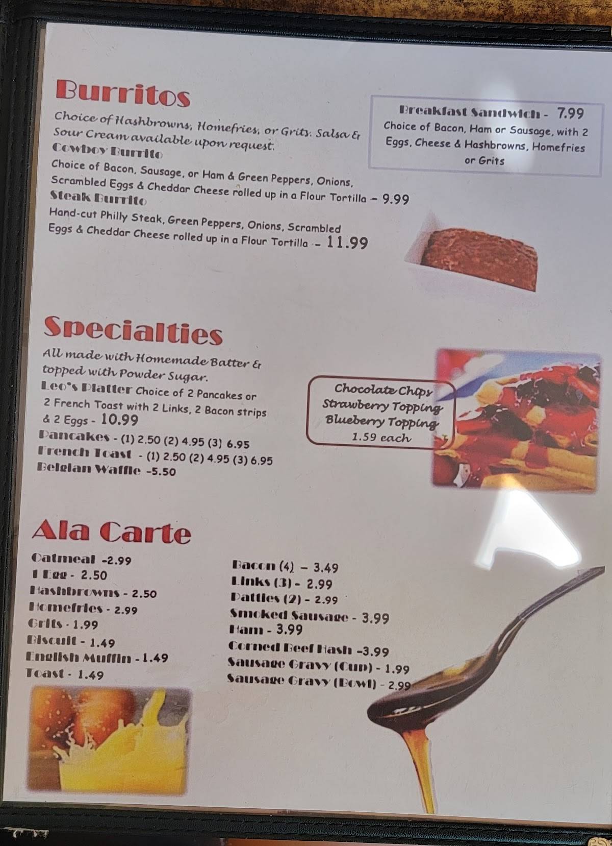 Menu at Leo's French Toast House restaurant, Alva