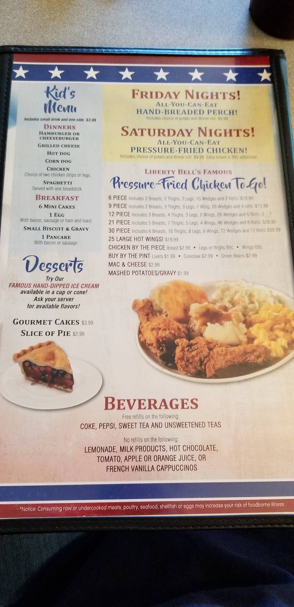 Menu at Liberty Bell Restaurant, Liberty