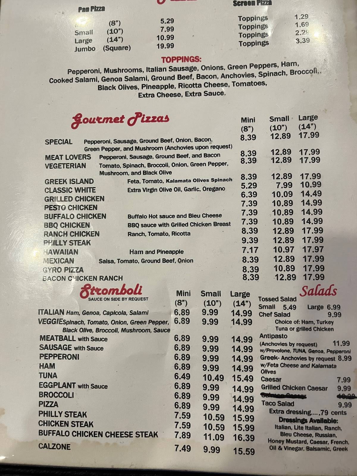 Menu at Limestone Pizza & Grille pizzeria, Cochranville