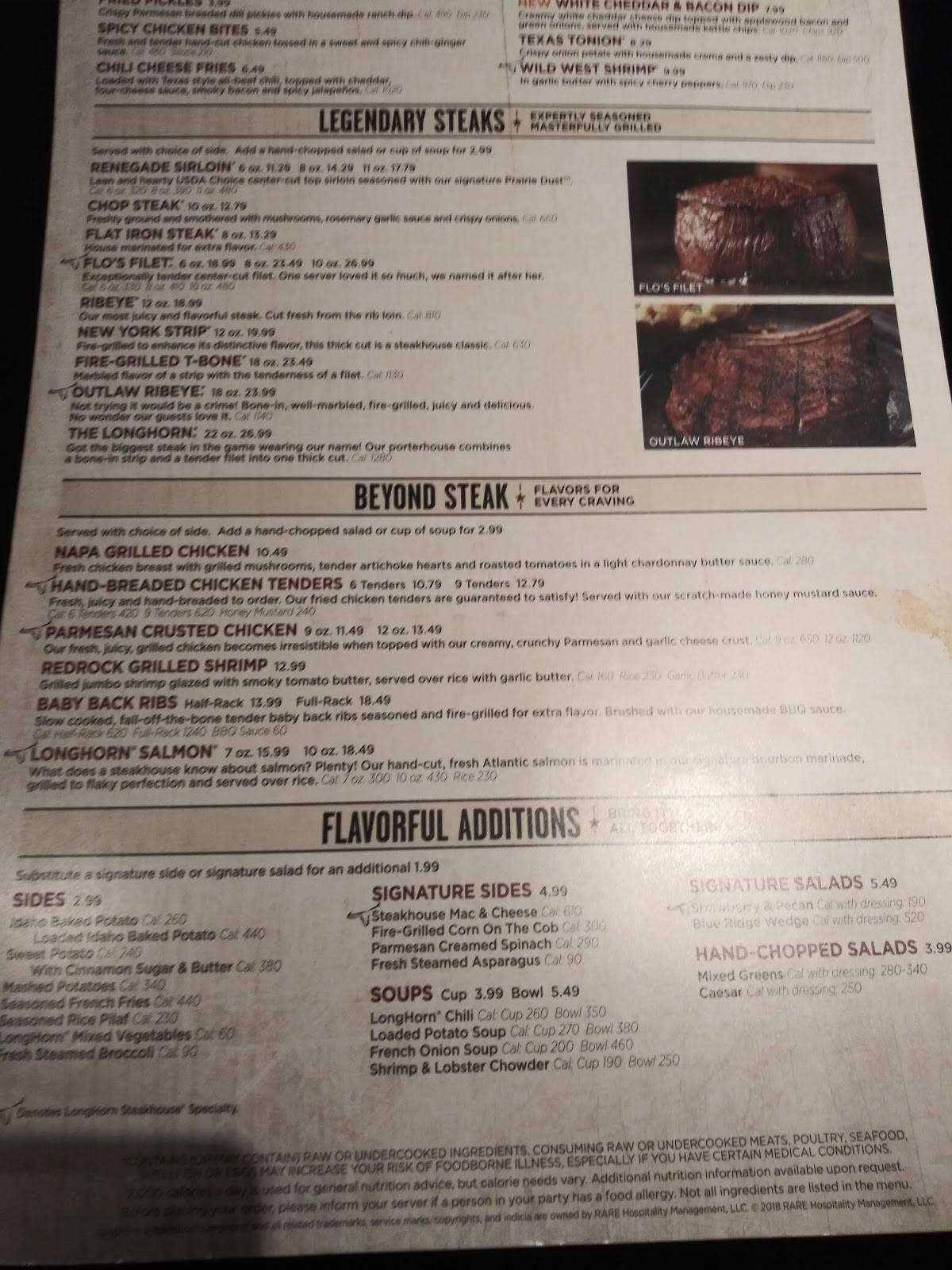 Menu at LongHorn Steakhouse, Indianapolis, E Southport Rd