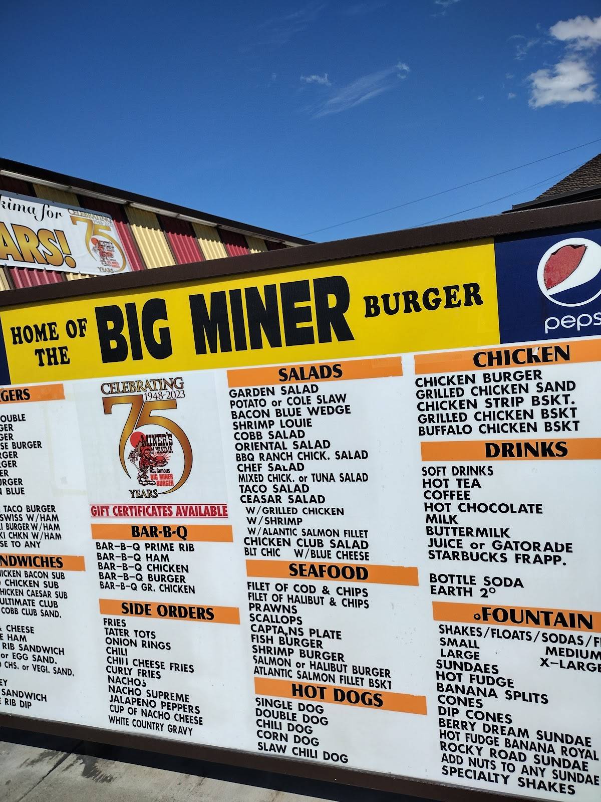 Menu at Miner's DriveIn Restaurant, Yakima