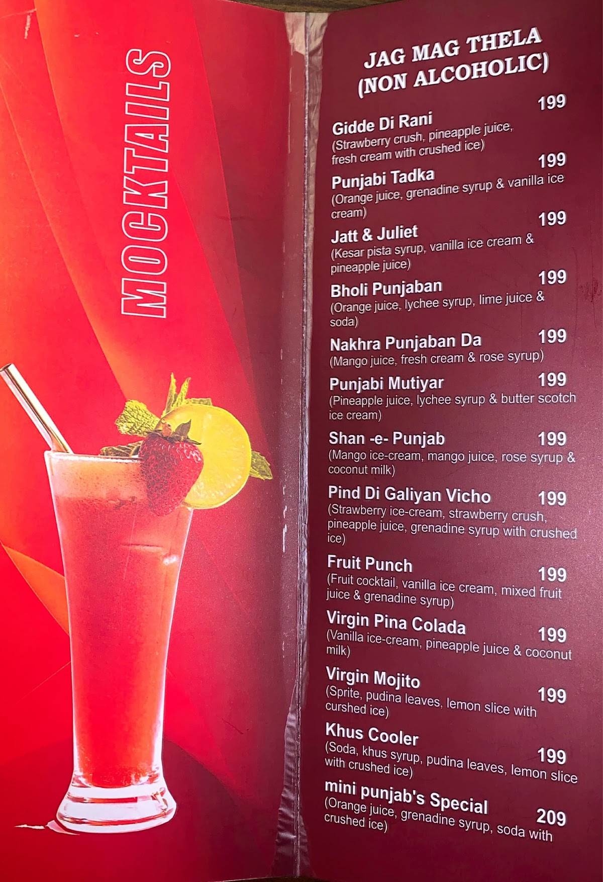 Menu at Mini Punjab's Malad, Mumbai