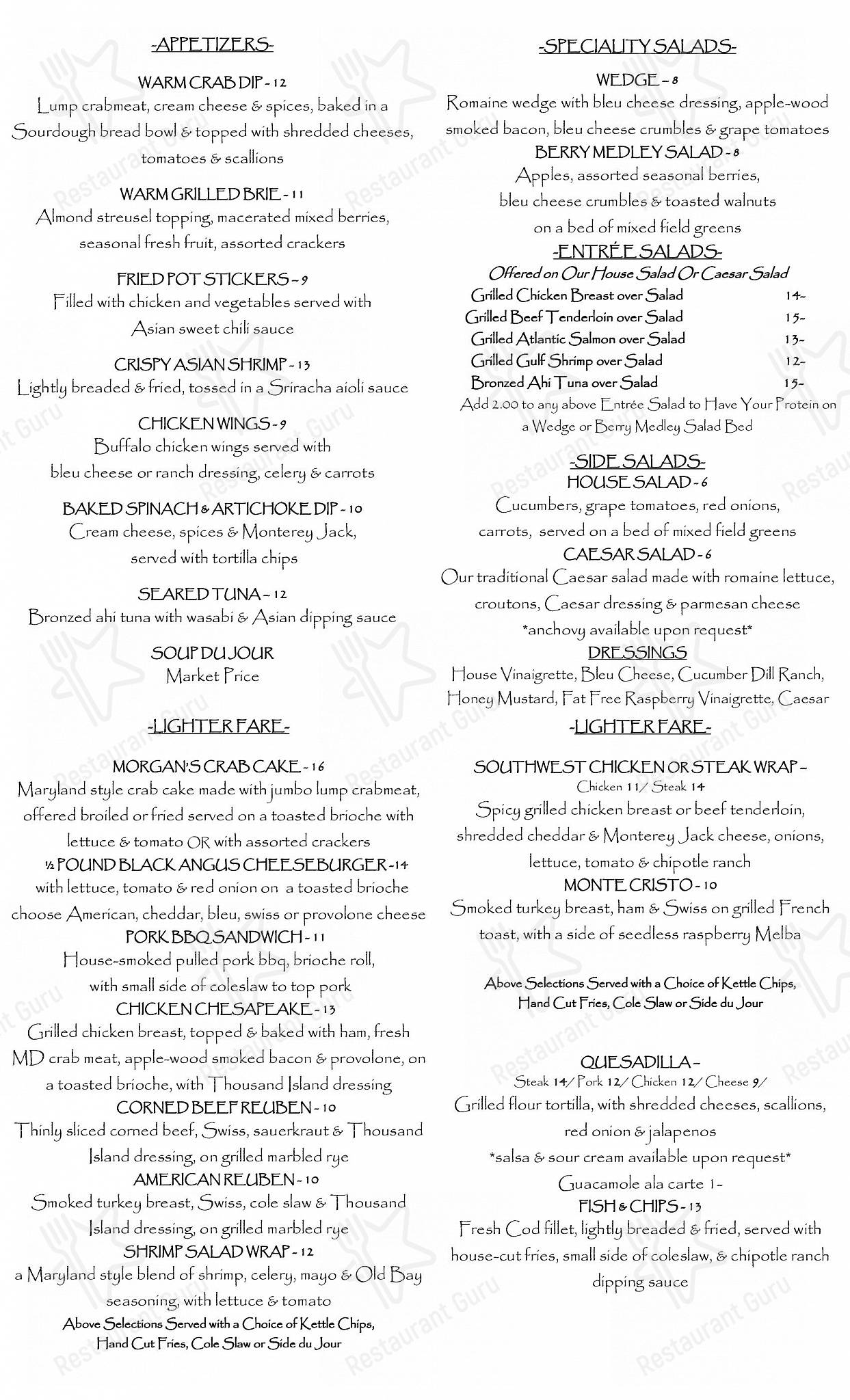 Menu at Morgan's American Grill restaurant, New Market