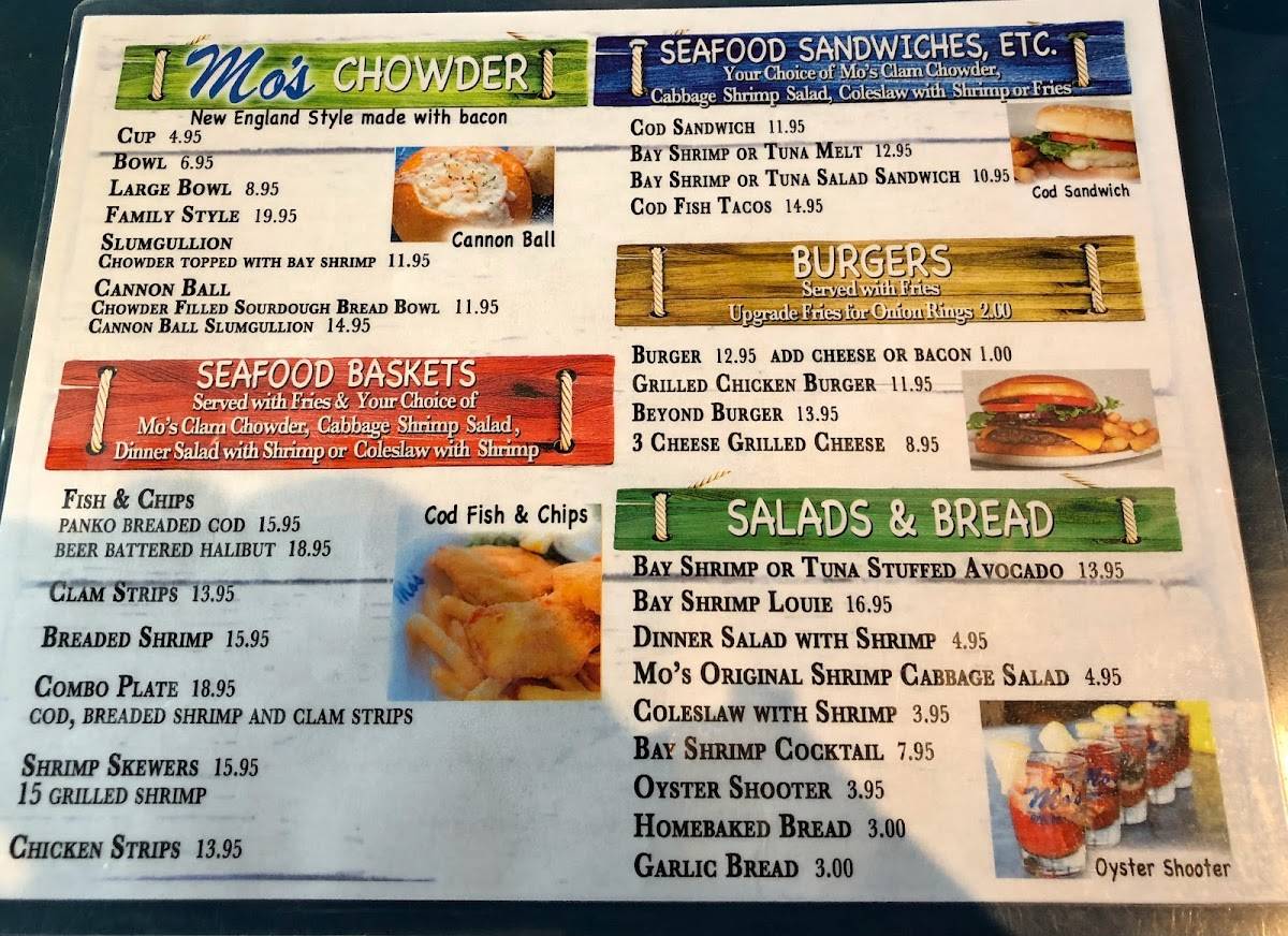 Menu at Mo's Seafood & Chowder Cannon Beach restaurant, Cannon Beach