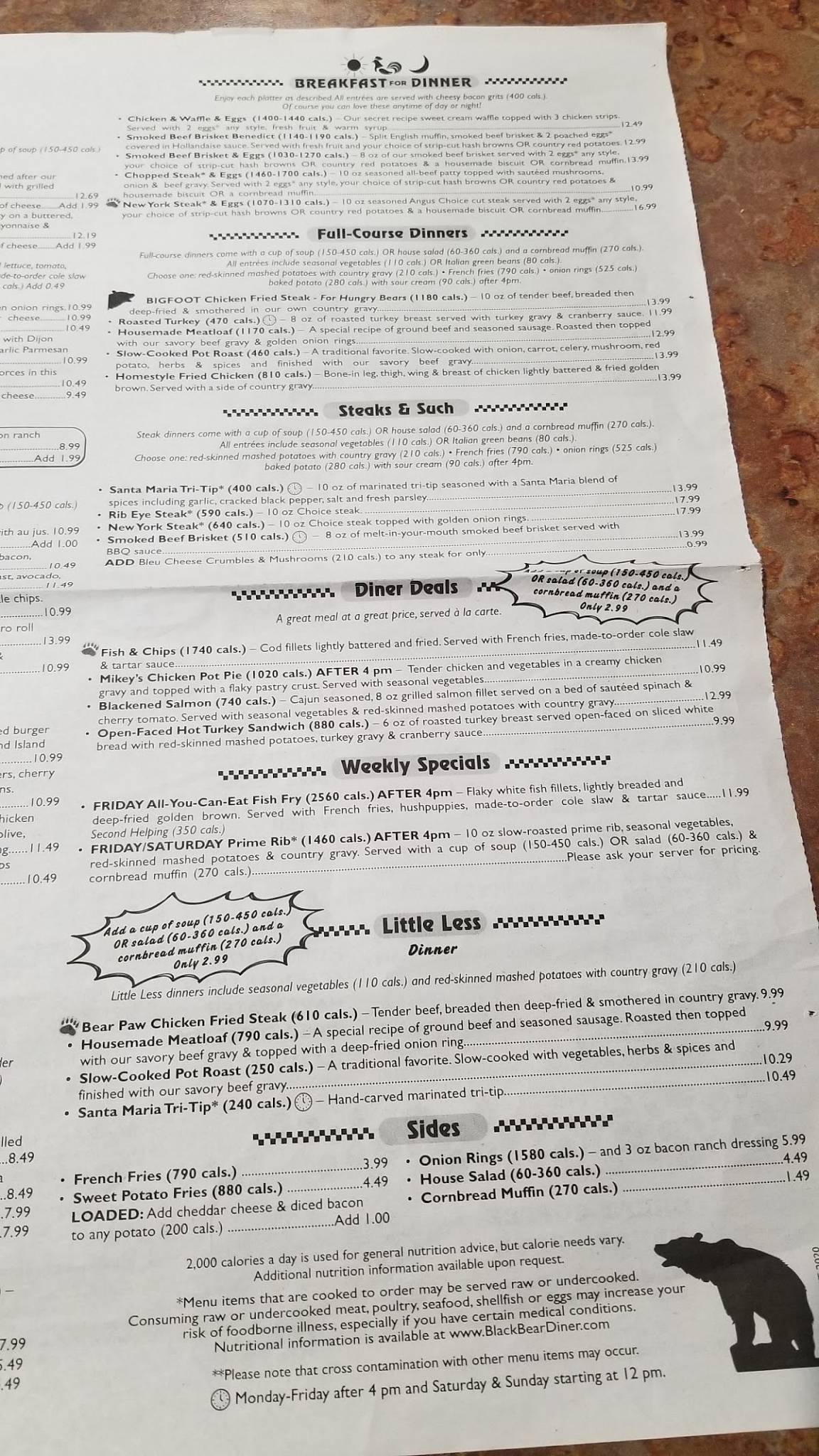 Menu at Black Bear Diner Quail Springs restaurant, Oklahoma City, W