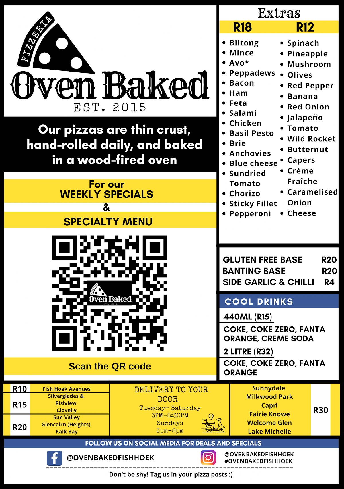 Menu at Oven Baked, Fish Hoek restaurant, Cape Town, 146b Main Rd