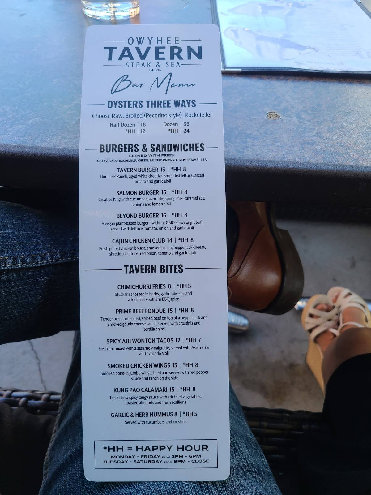 Menu at Owyhee Tavern pub & bar, Boise
