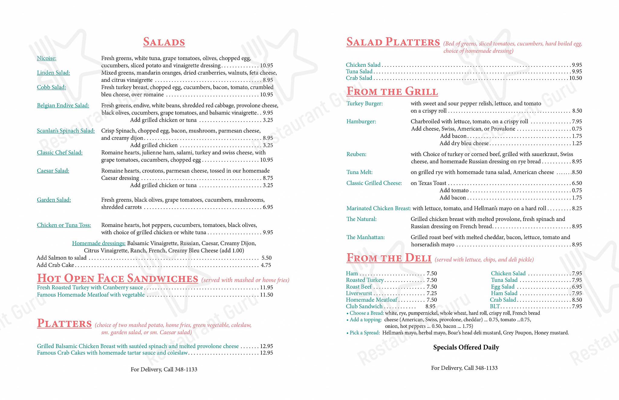 Menu at PJ Scanlan’s restaurant, Scranton