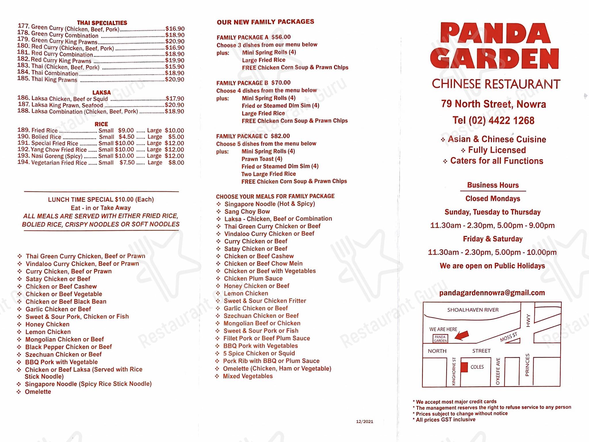 Menu at Panda Garden Chinese Restaurant, Nowra