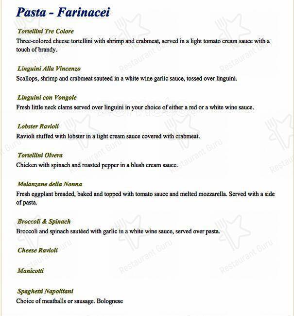 Pescatore's Restaurant menu