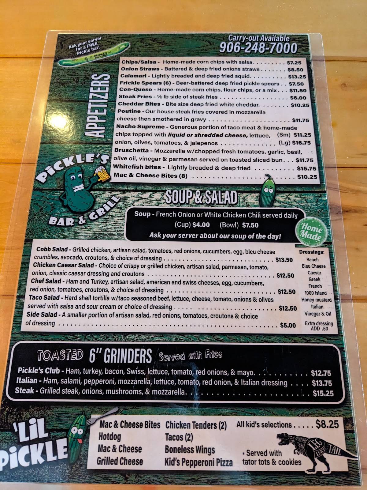 Menu at Pickles pub & bar, Brimley, W Lakeshore Dr