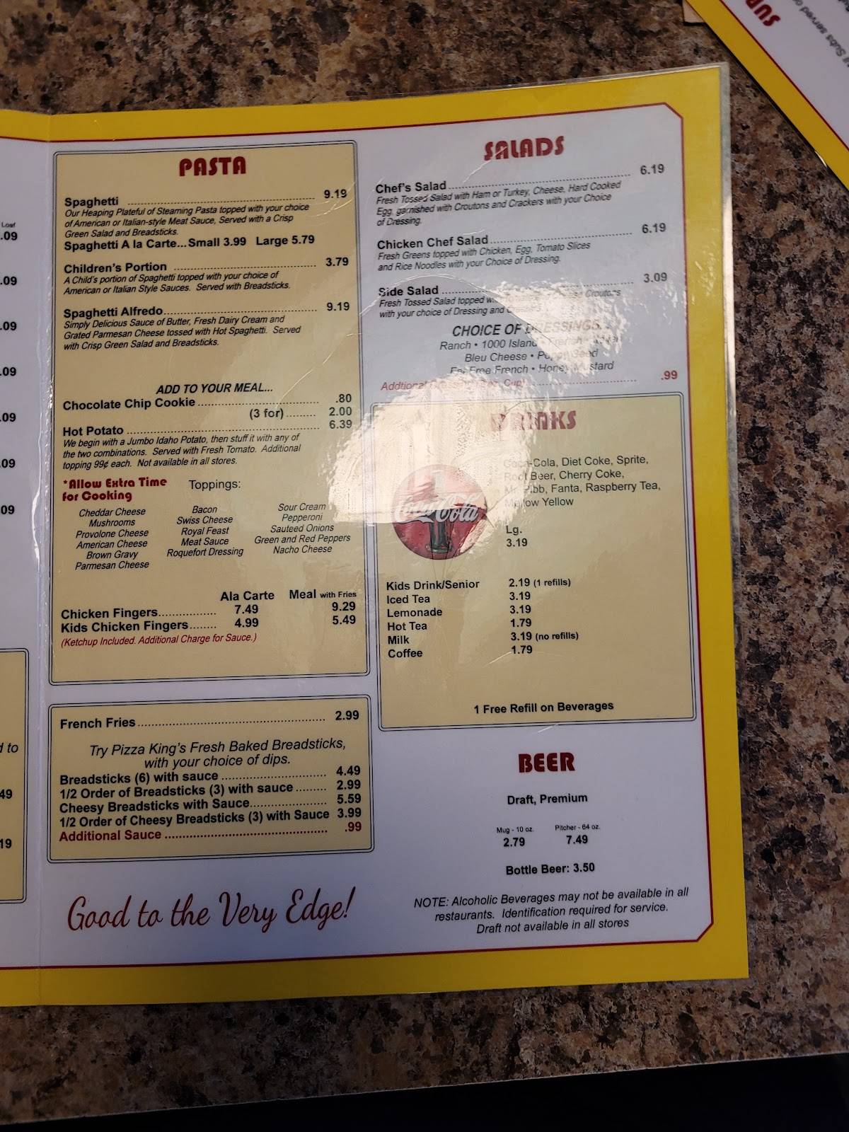 Menu at Pizza King pizzeria, Angola, N Wayne St