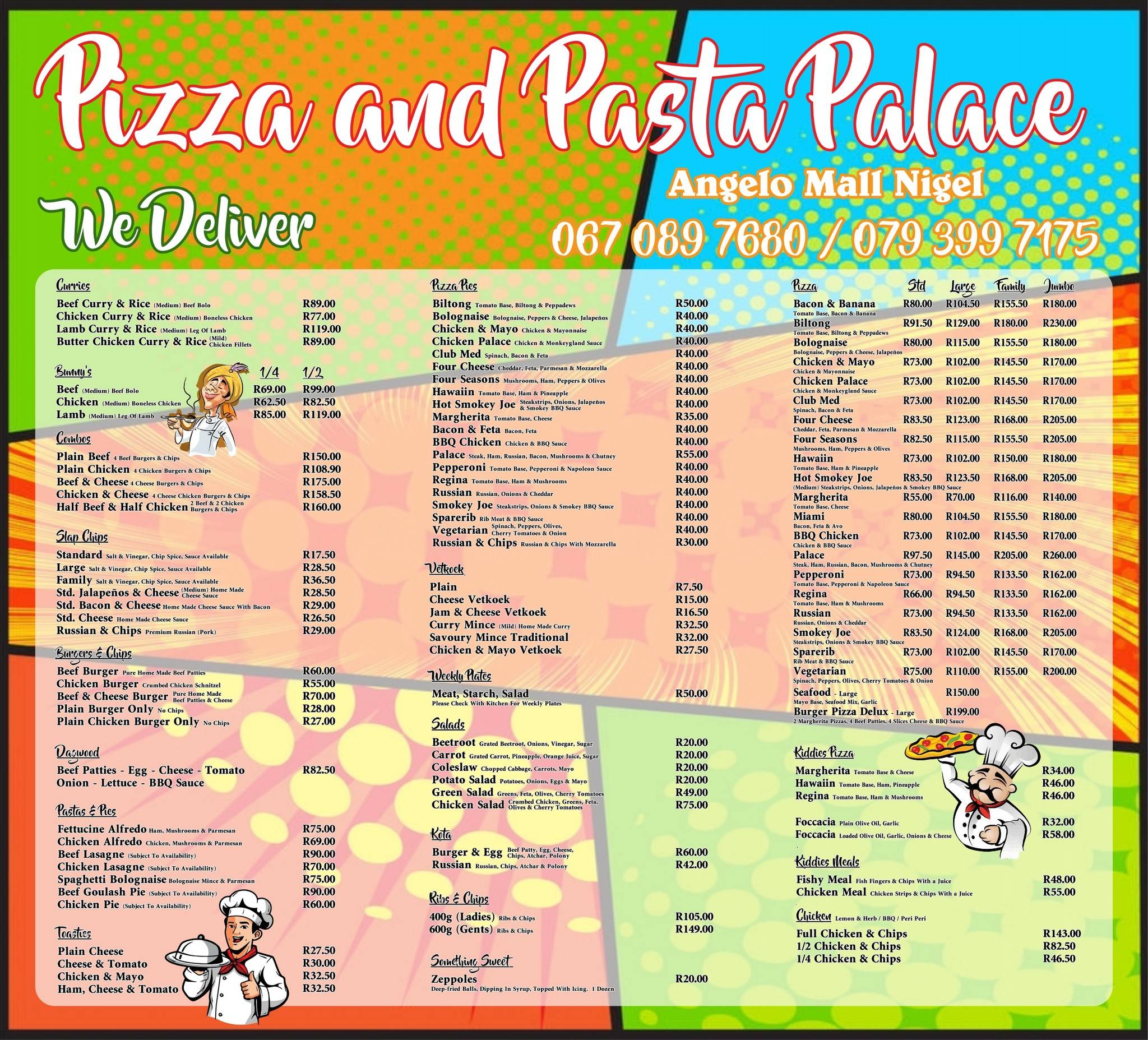 Menu at Pizza & Pasta Palace Nigel pizzeria, Nigel