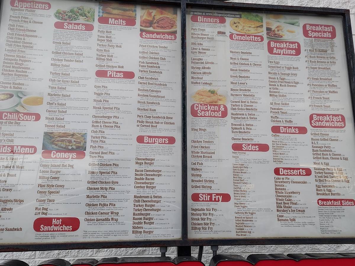 Menu at Hilltop Coney Diner pizzeria, Marlette