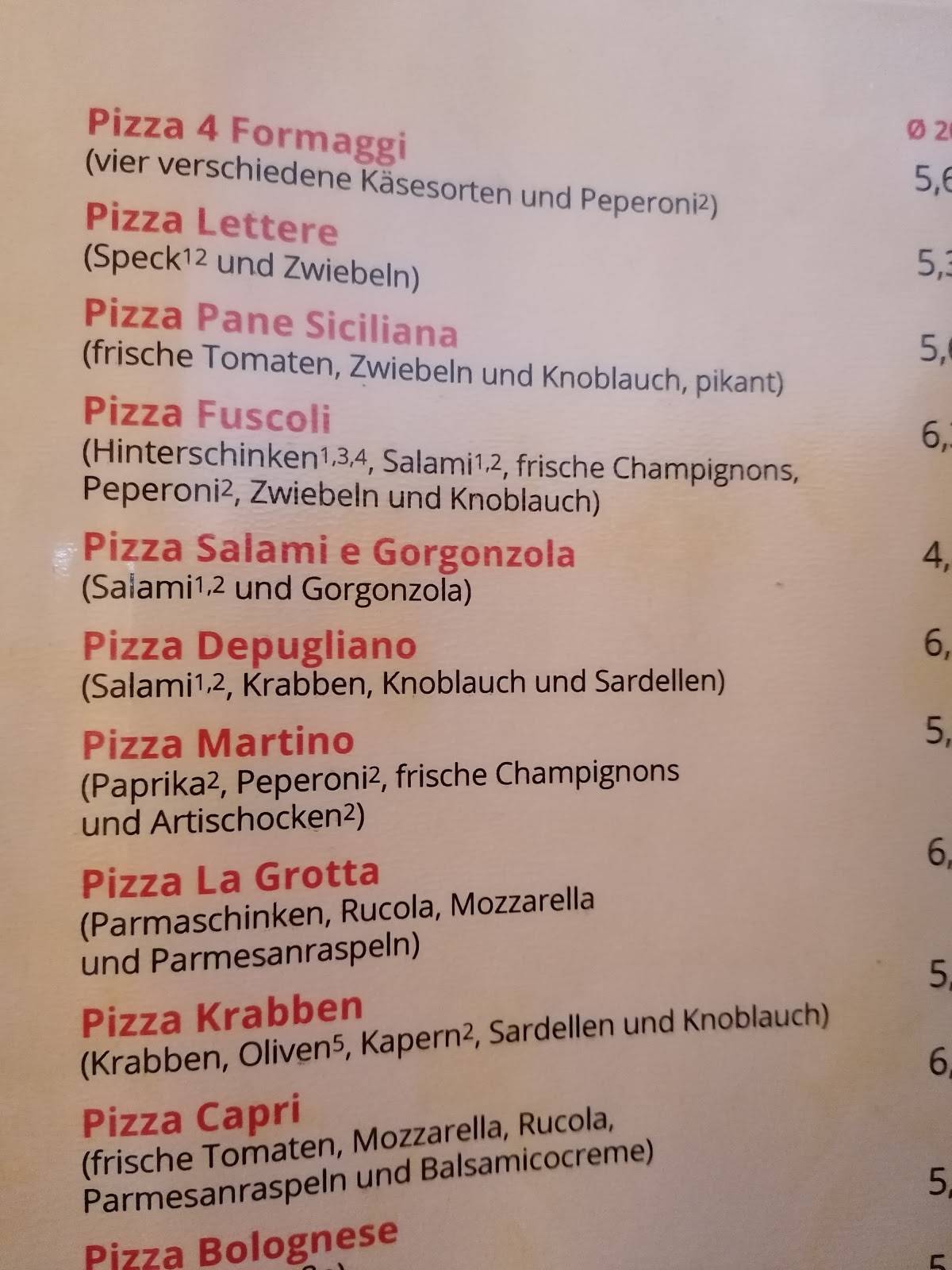 Speisekarte Von Pizzeria La Grotta Gräfenberg