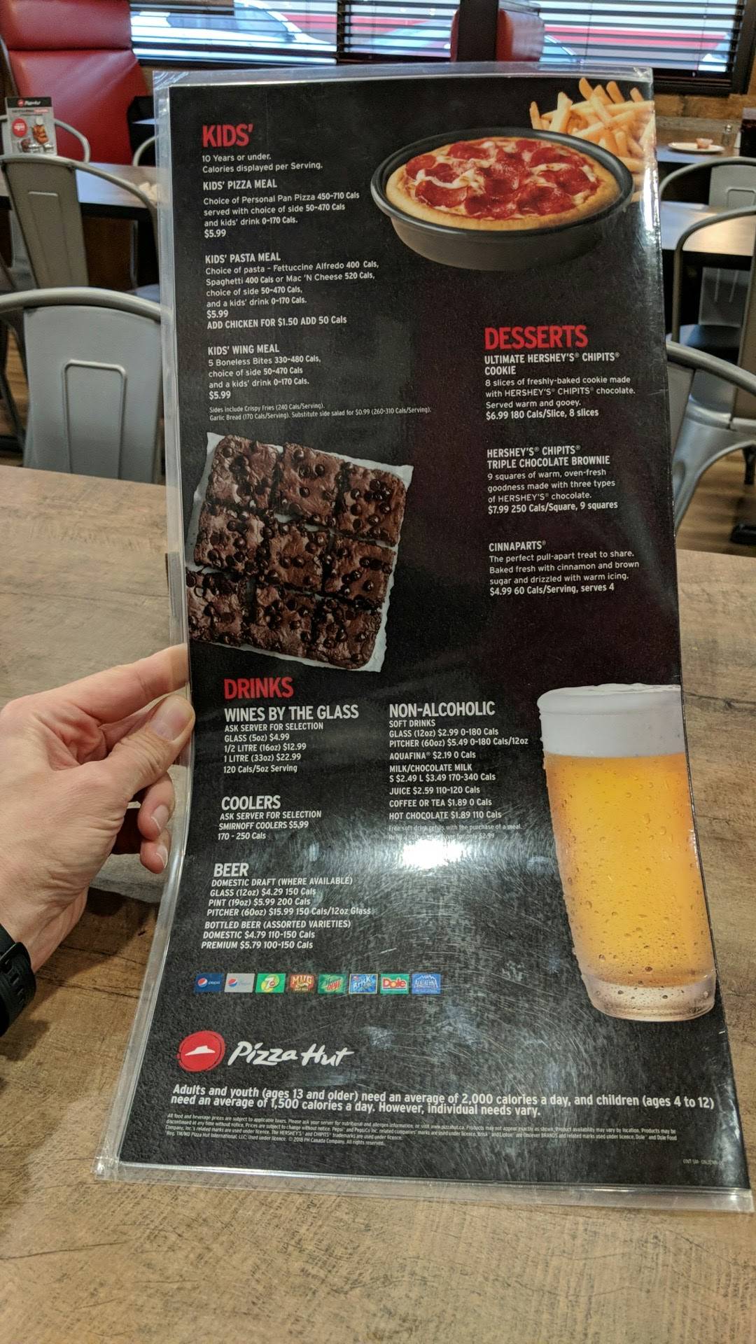 Menu at Pizza Hut pizzeria, Sarnia