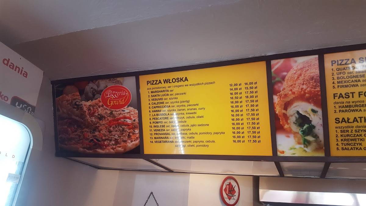 Меню Pizzeria Gowid, Restauracja, Pizza na telefon, Лемборк