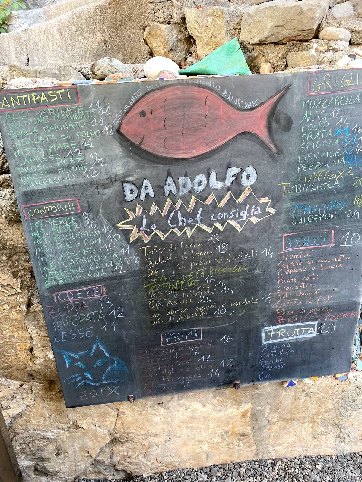 Menu at Ristorante Da Adolfo Di Bella Sergio, Positano, Via Laurito