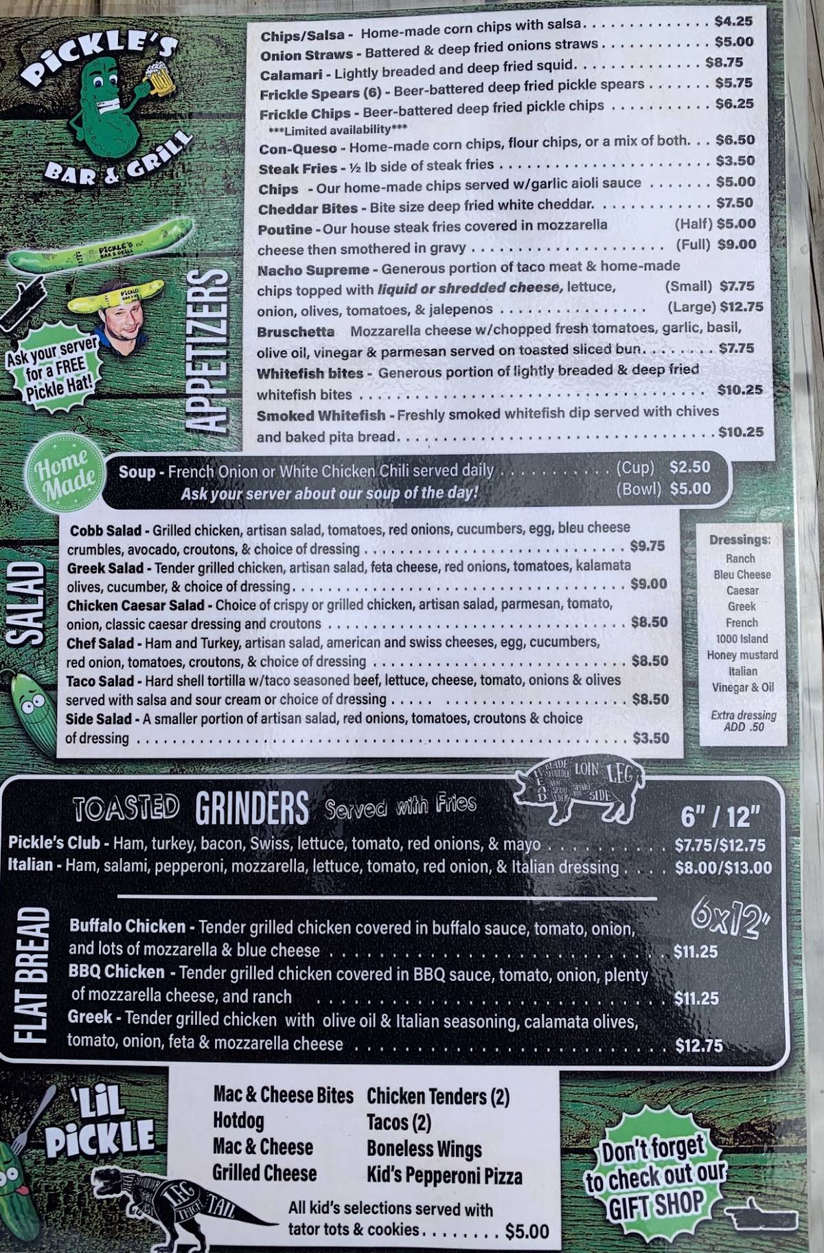 Menu at Pickles pub & bar, Brimley, W Lakeshore Dr