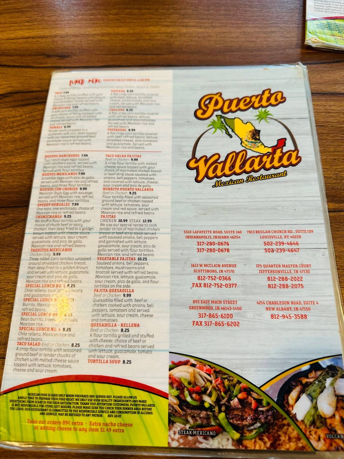 Menu at Puerto Vallarta Mexican Restaurant, Scottsburg