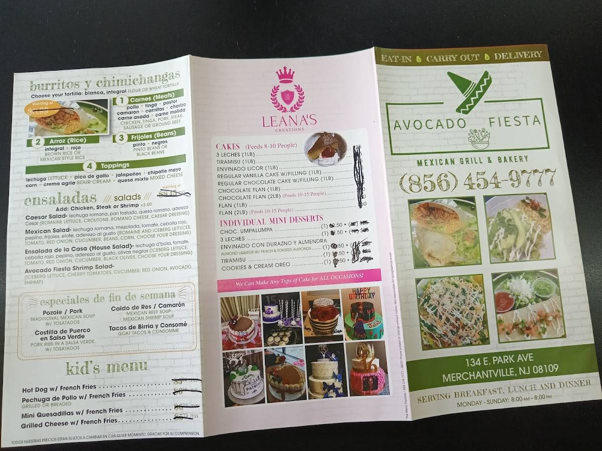 Menu at Avocado Fiesta Grill restaurant, Merchantville