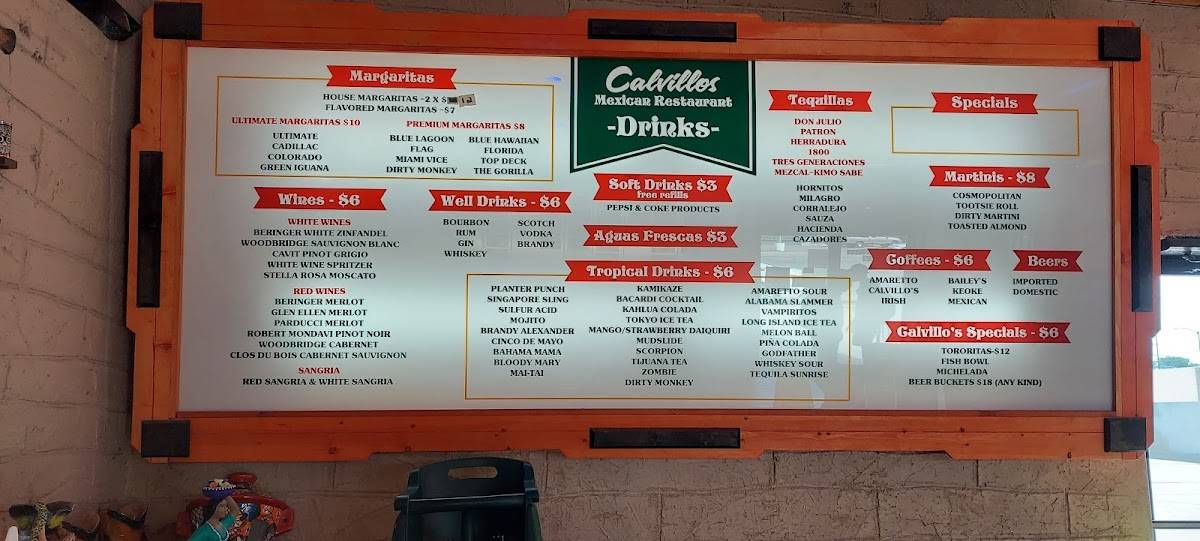 Menu at Calvillo's Mexican Restaurant, Alamosa