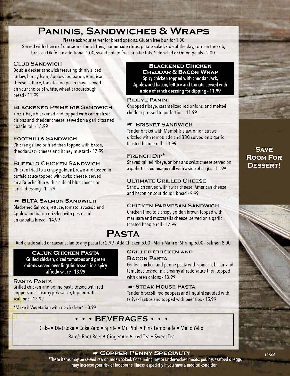Menu at Copper Penny Grill restaurant, Rhodhiss