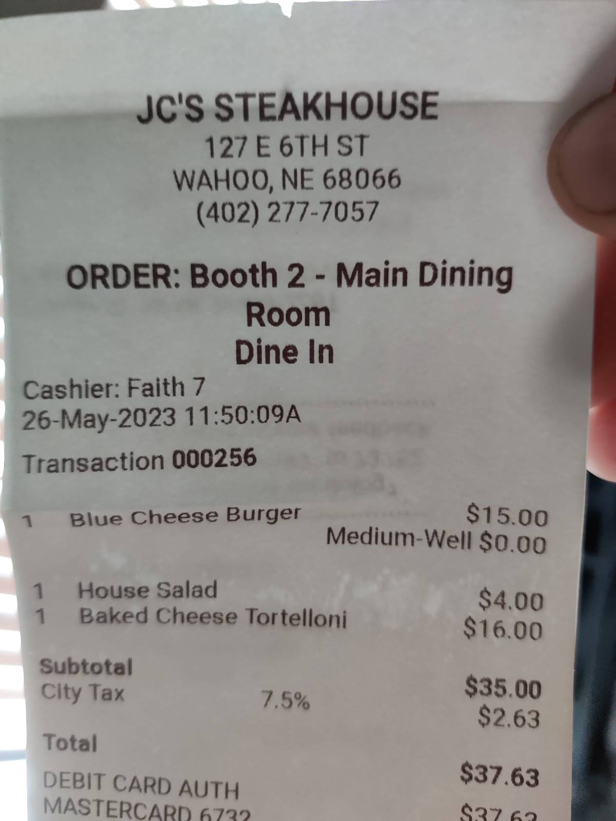 Menu at Jc’s Steakhouse, Wahoo