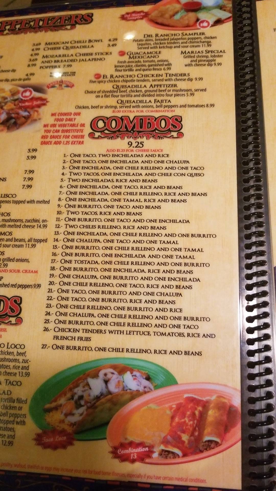 Menu at Las Marias restaurant, Greenville