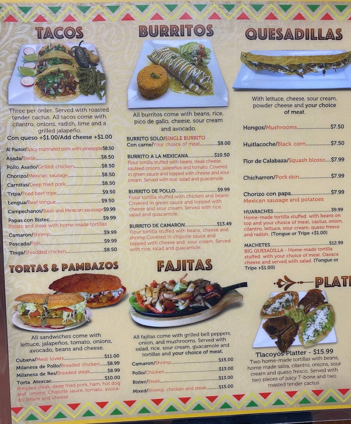 Menu at Los Machetes Authentic Mexican Restaurant, Prospect Park