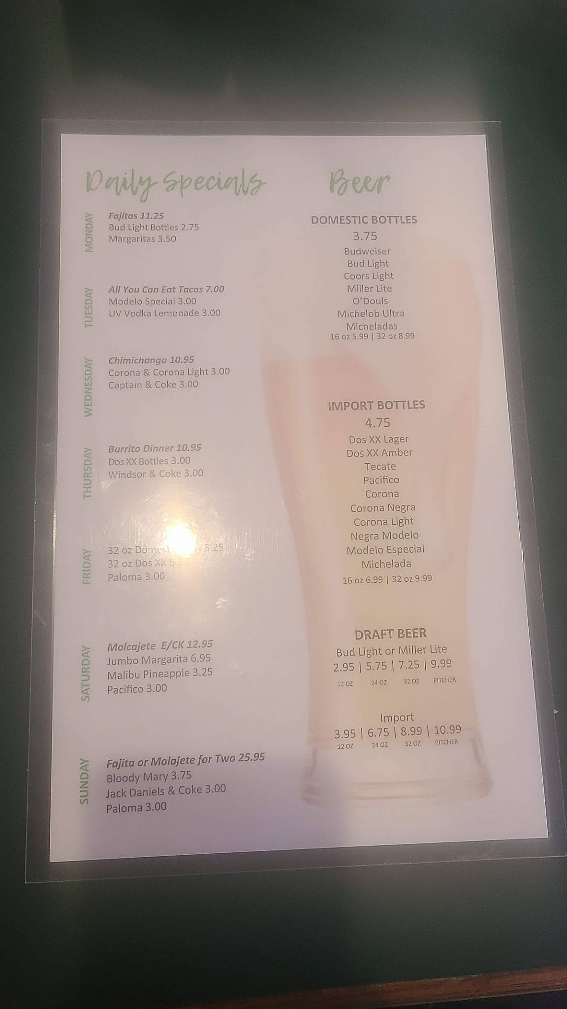 Menu at Mango's Mexican and American Grill restaurant, Fargo