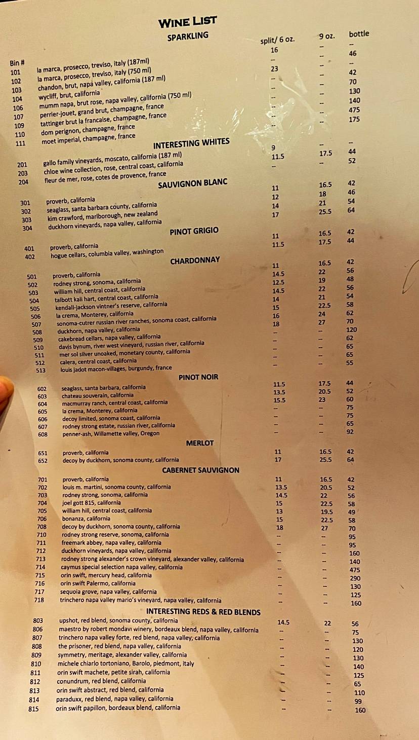 Menu at Ocean Blue Restaurant, Myrtle Beach, S Ocean Blvd
