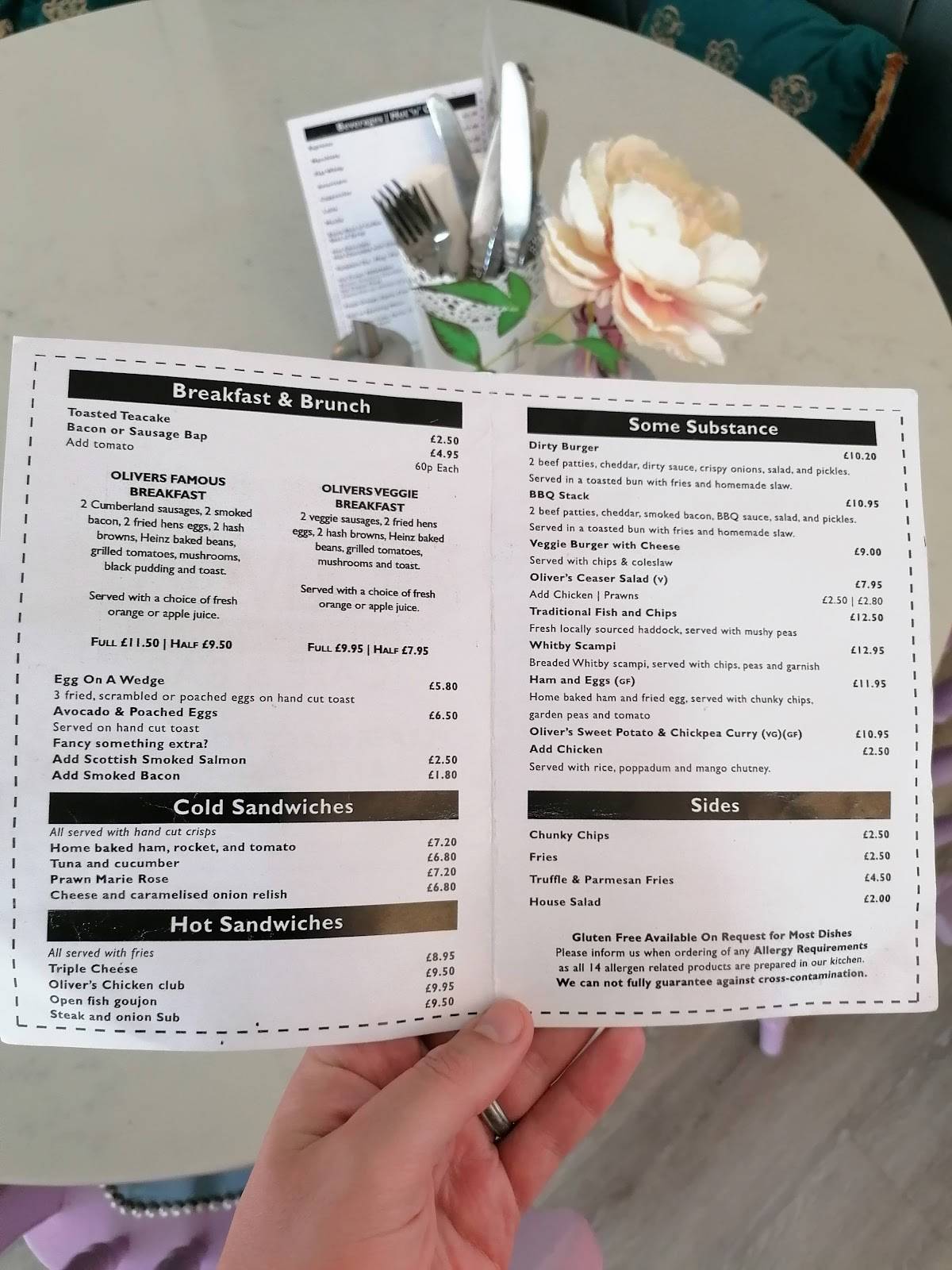 Menu at Olivers on the Mount restaurant, Scarborough, Olivers Mt
