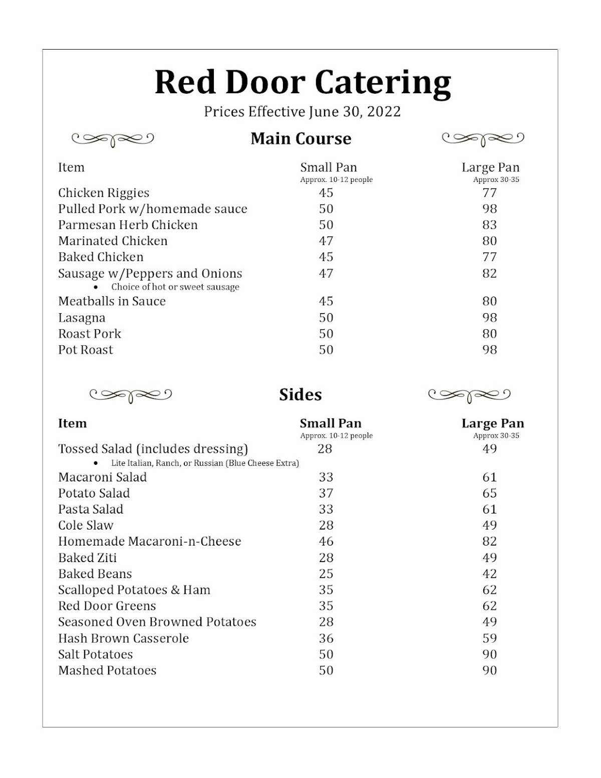 Menu at Red Door restaurant, West Winfield