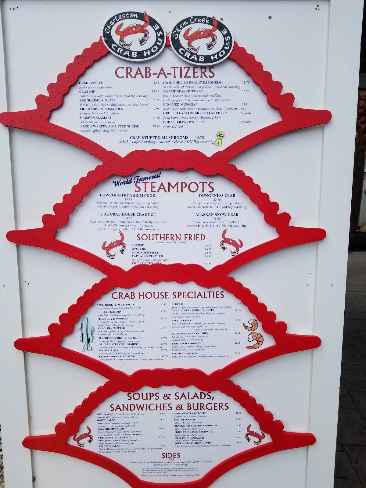 Menu at Shem Creek Crab House restaurant, Mount Pleasant