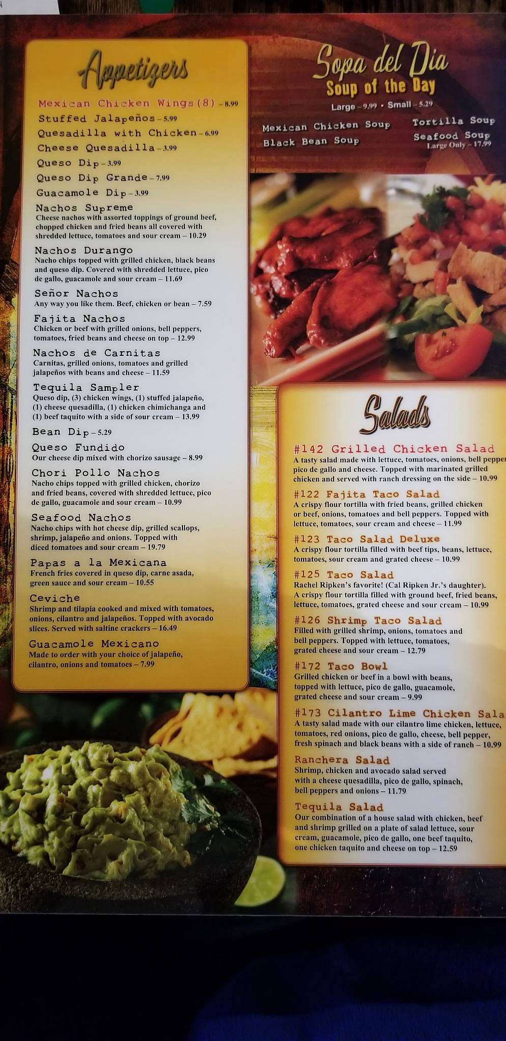 Menu at Tequila Real restaurant, Milton