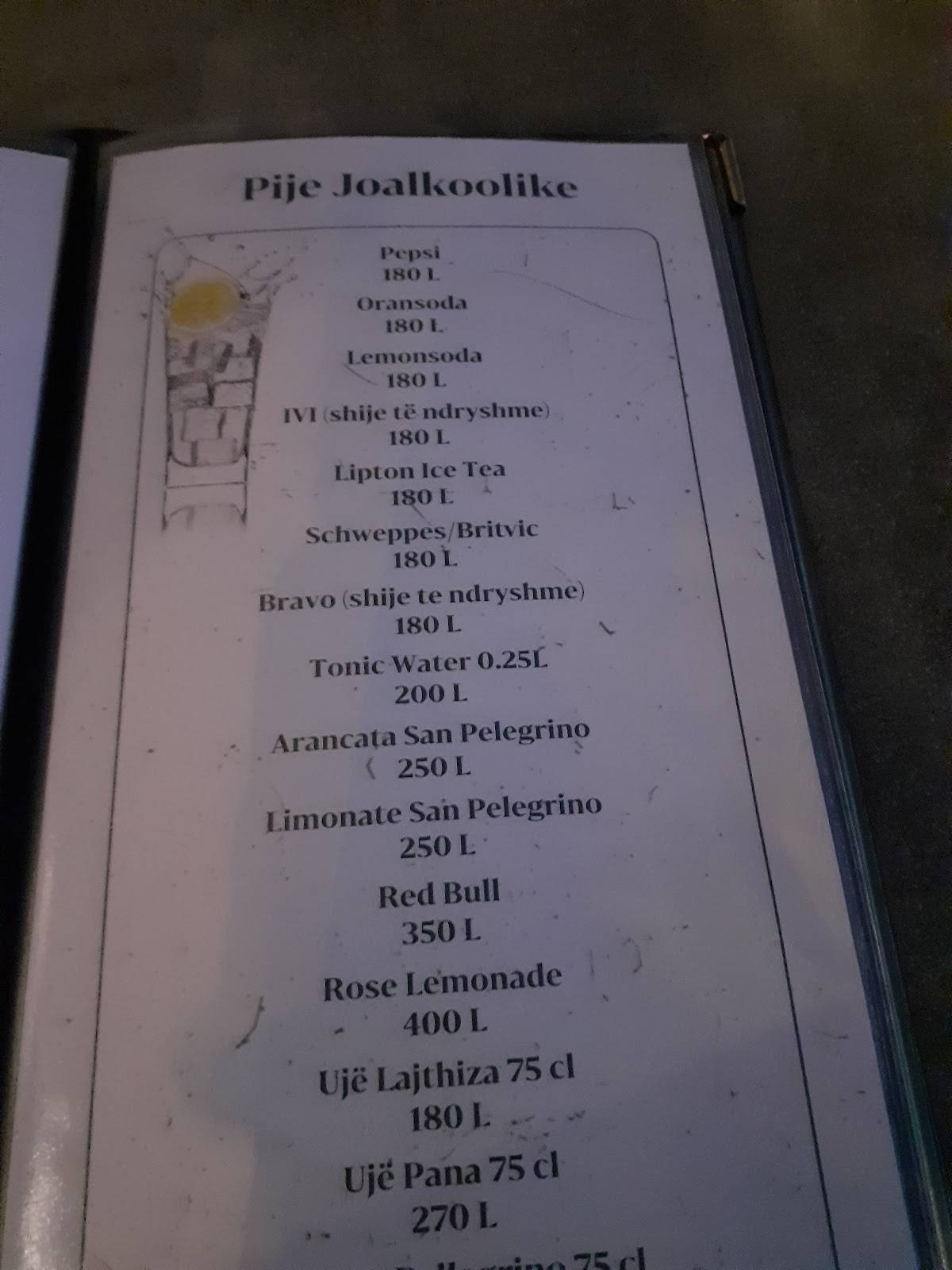 Menu au Rooftop XV restaurant, Durrës