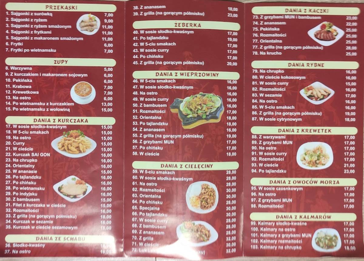 Menu at SAI GON restaurant, Piotrków Trybunalski