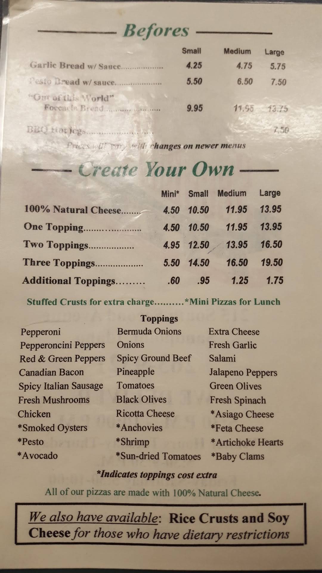 Menu at Second Avenue Pizza pizzeria, Sandpoint