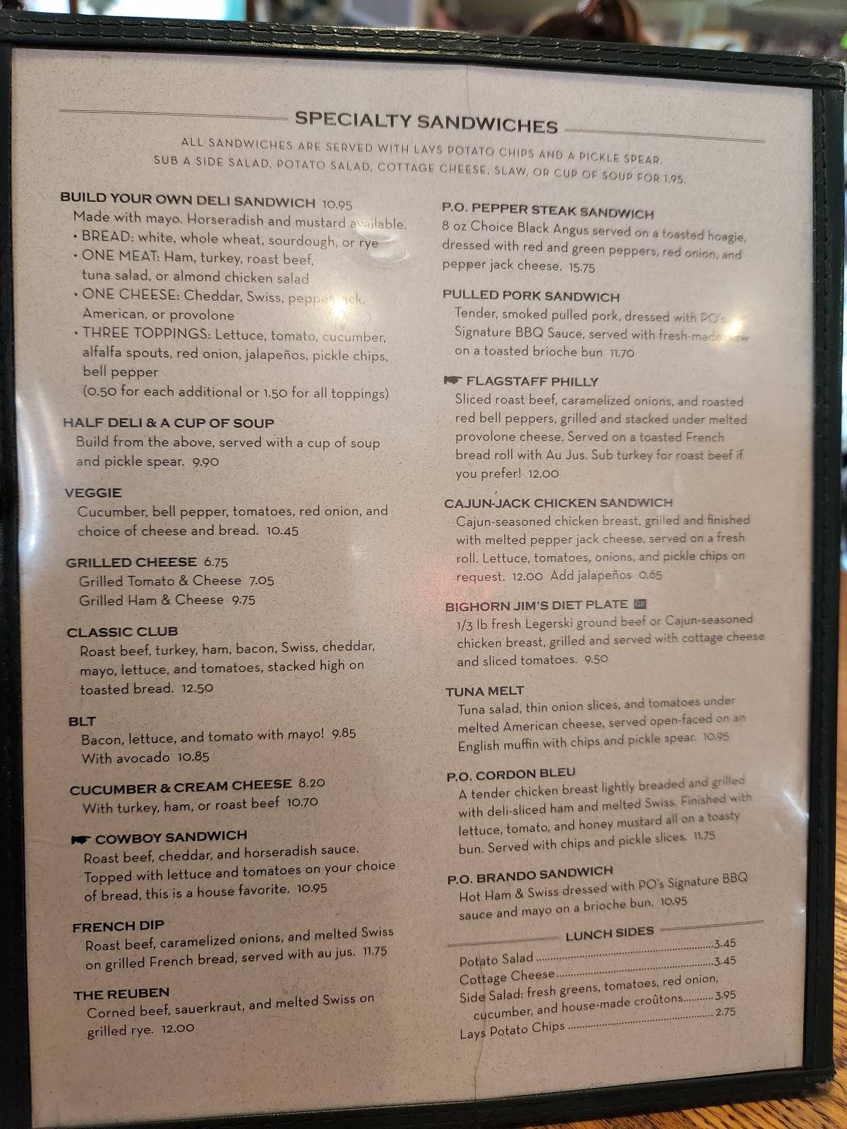 Menu at P O News Flagstaff Cafe Sheridan