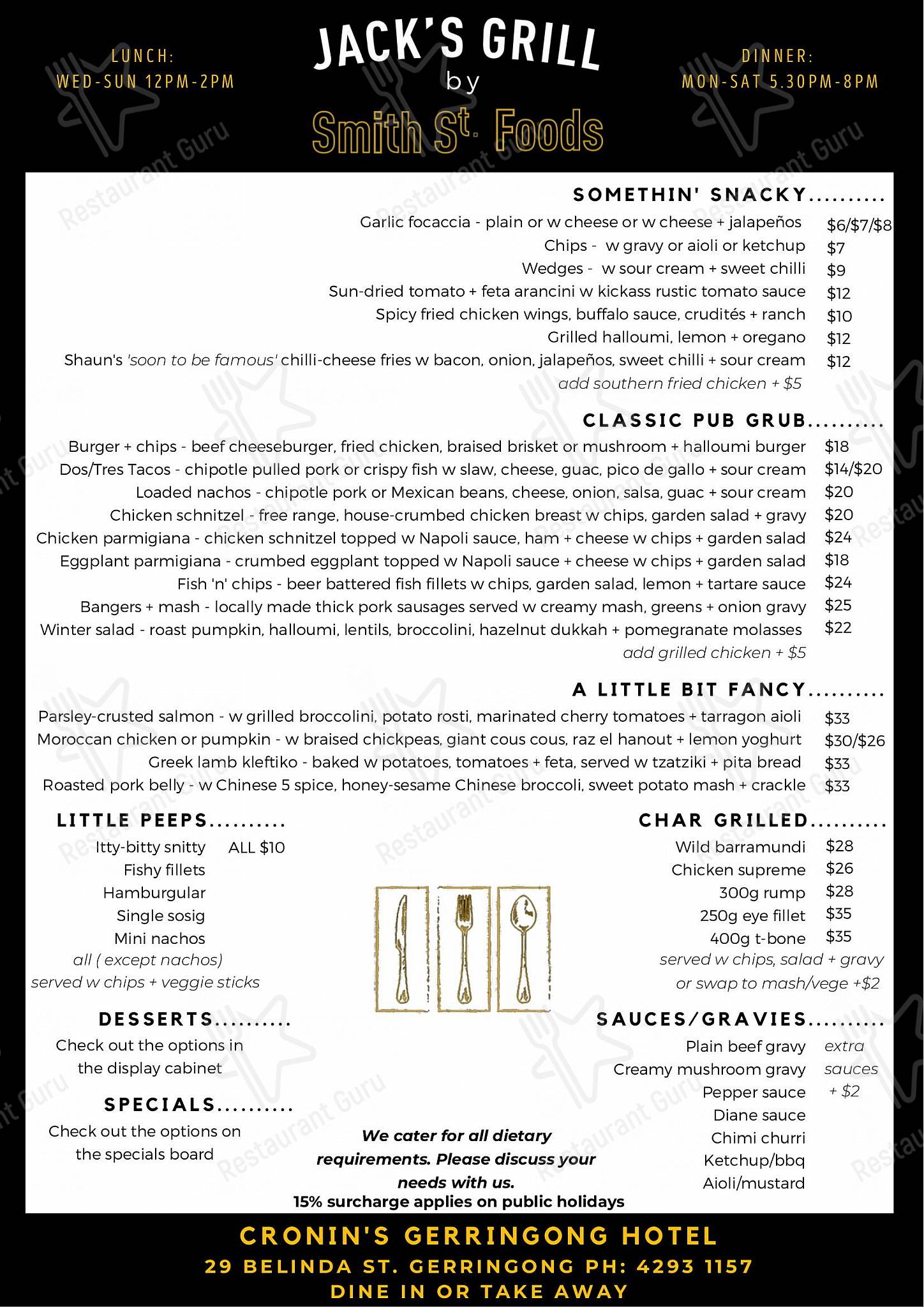Menu at Jack's Grill by SMITH ST. FOODS pub & bar, Gerringong, 29